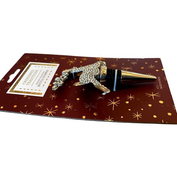 Gold Rhinestone Reindeer Bottle Stopper Holiday Barware New - Picture 4 of 7